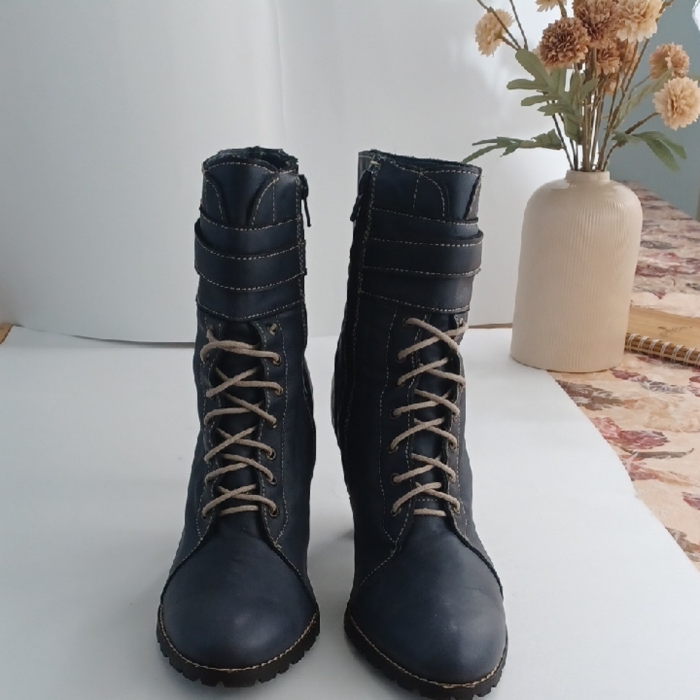 Bata Dark Blue Lace-Up Women's Boots